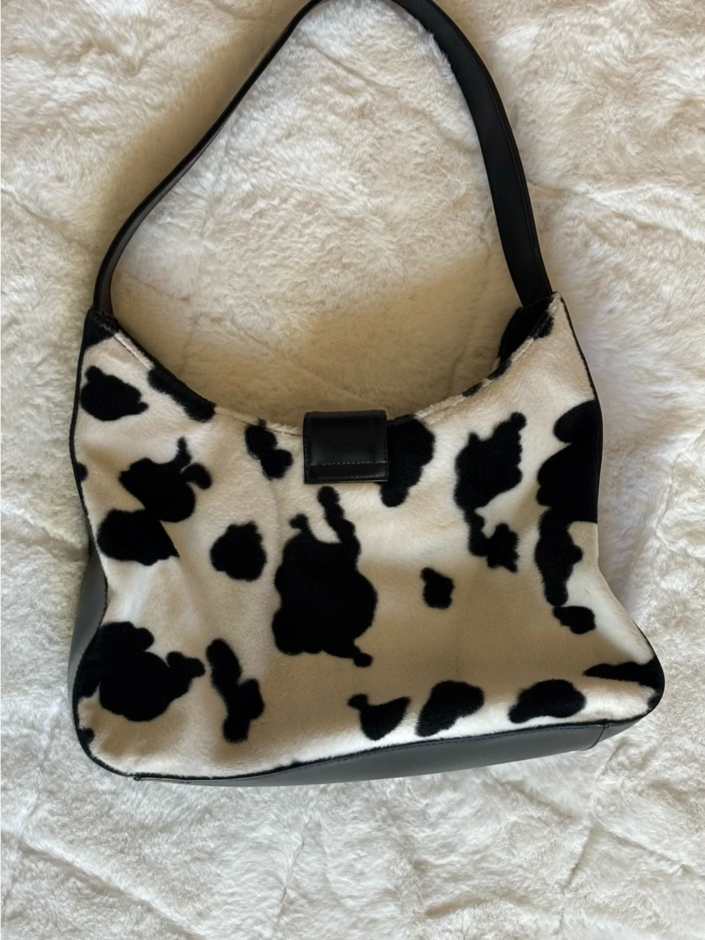 Black & White Cow Print Shoulder Bag - Women - Picture 5 of 11